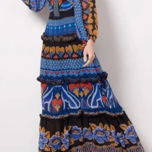 Farm Rio Long-Sleeve Maxi Dress Sparkle Black Size - Picture 2 of 4